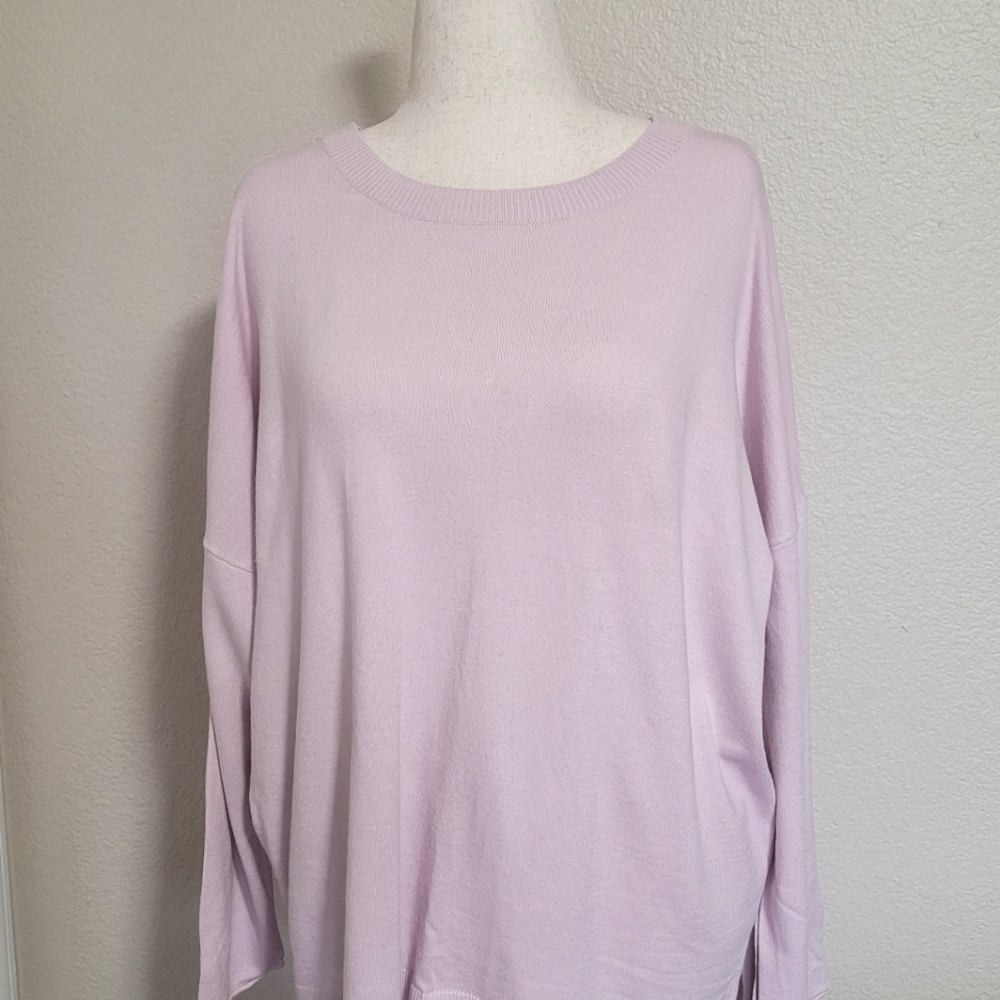 Caslon ballet pink sweater with v-back with tie. Oversized with drop shoulders